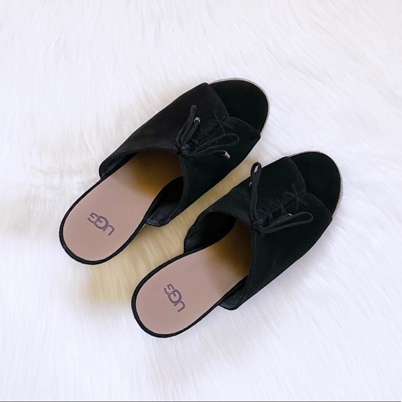 UGG Black Suede Giorgia Espadrille Wedge Sandals - Picture 4 of 8
